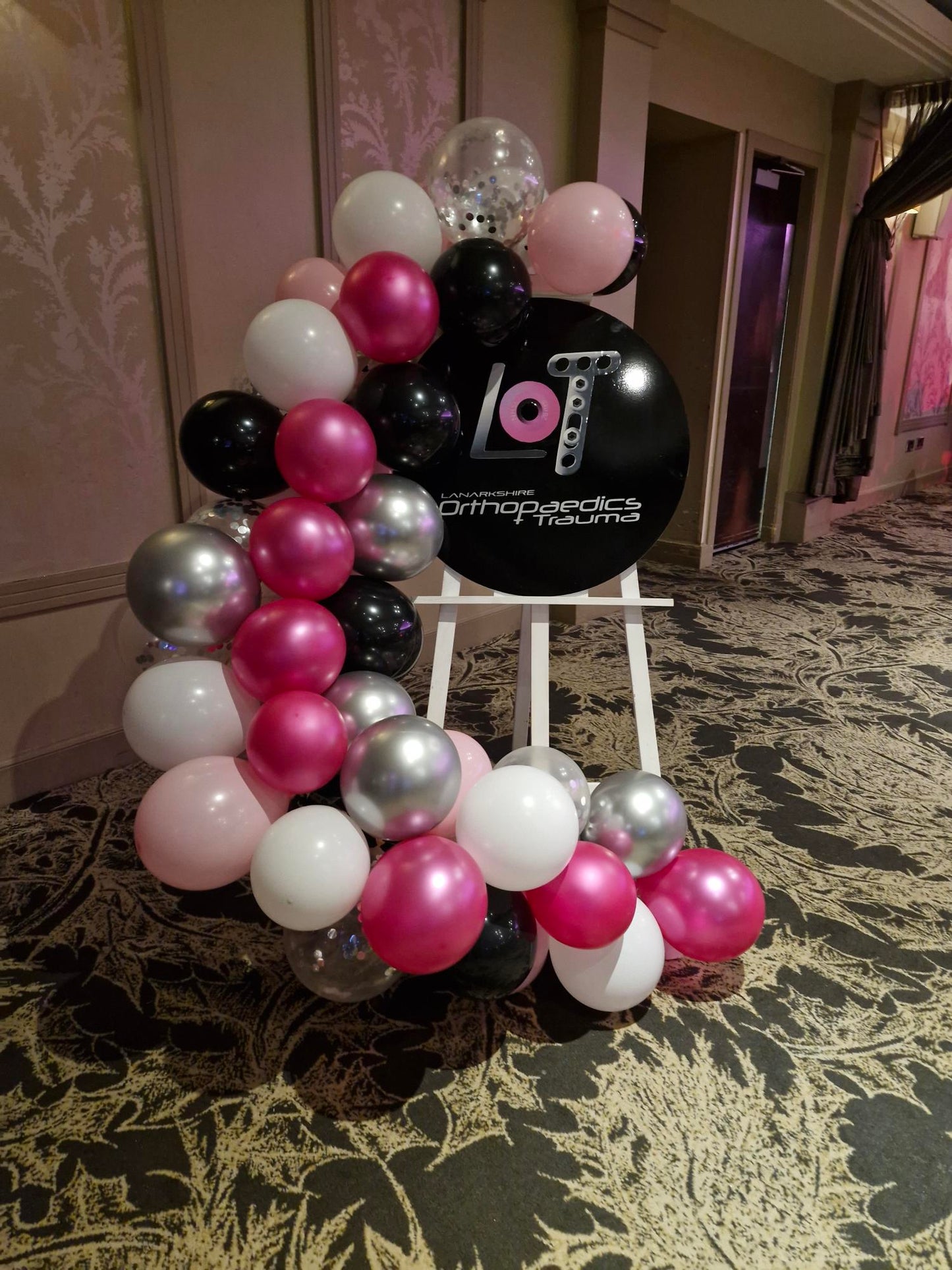Personalised Easel with Balloons for Hire Event Welcome